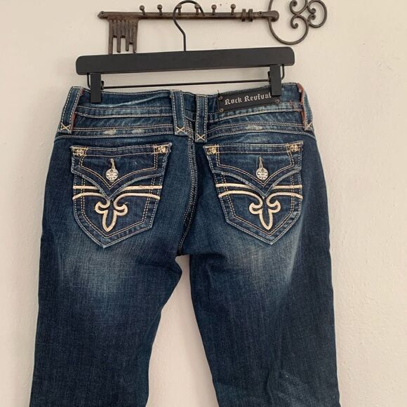 Rock Revival *Gwen Easy Boot* dark wash denim jeans western bling size 27 - Picture 7 of 16